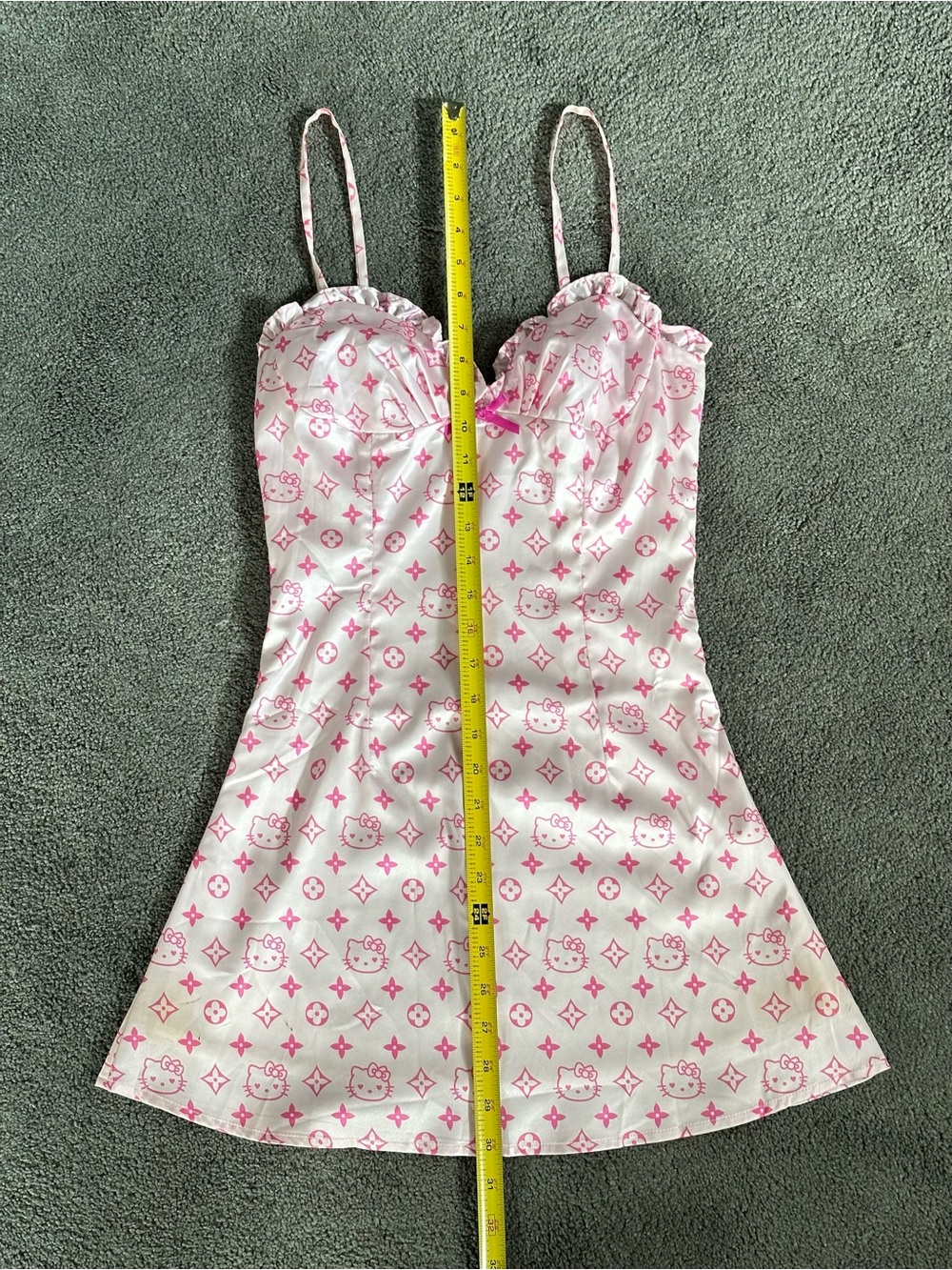 Y2K Ouchhh Hello Kitty Print Satin Chemise Slip Babydoll Dress LV Print McBling - Picture 4 of 8